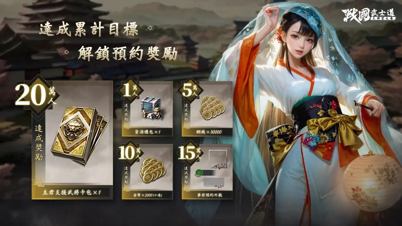戰國策略 SLG《戰國武士道〜大野望之卷〜》前預約啟動，達 20 萬人再送武將卡包