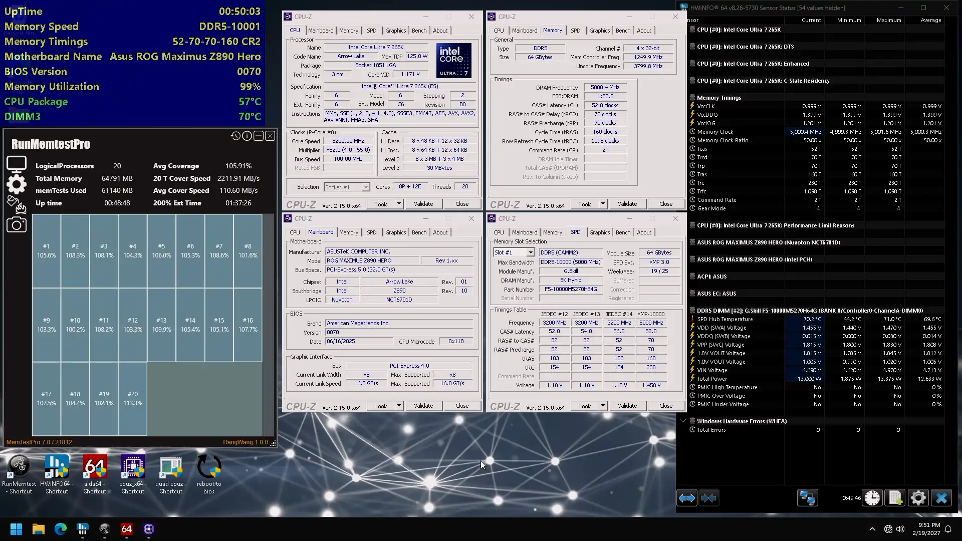 芝奇 CAMM2 DDR5 記憶體模組於 ASUS Z890 主機板上實現 DDR5-10000 燒機過測