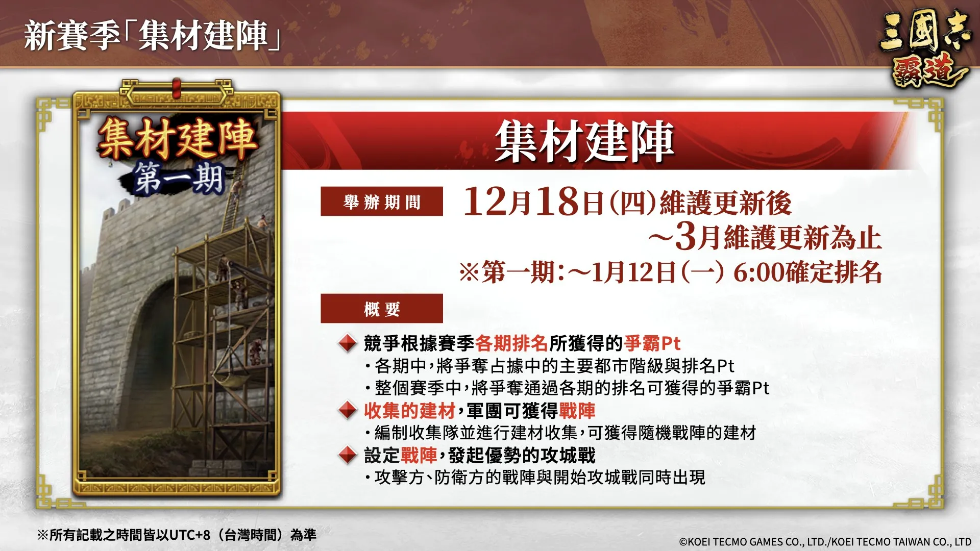 『三國志 霸道』新賽季「集材建陣」登場!新LR武將「黃月英」、「白起」於12月更新登場!