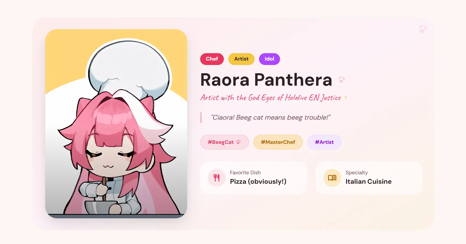 Ciaora！由 hololive EN 虛擬偶像 Raora 的熱情粉絲為其打造的食譜網站正式上線