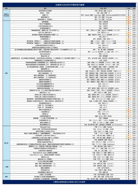 台灣角川 2026 年 3 月預定新書通報