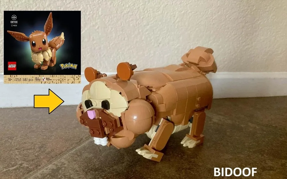 一套樂高兩種拼法？海外達人提供樂高伊布改造成大牙貍的創意技巧