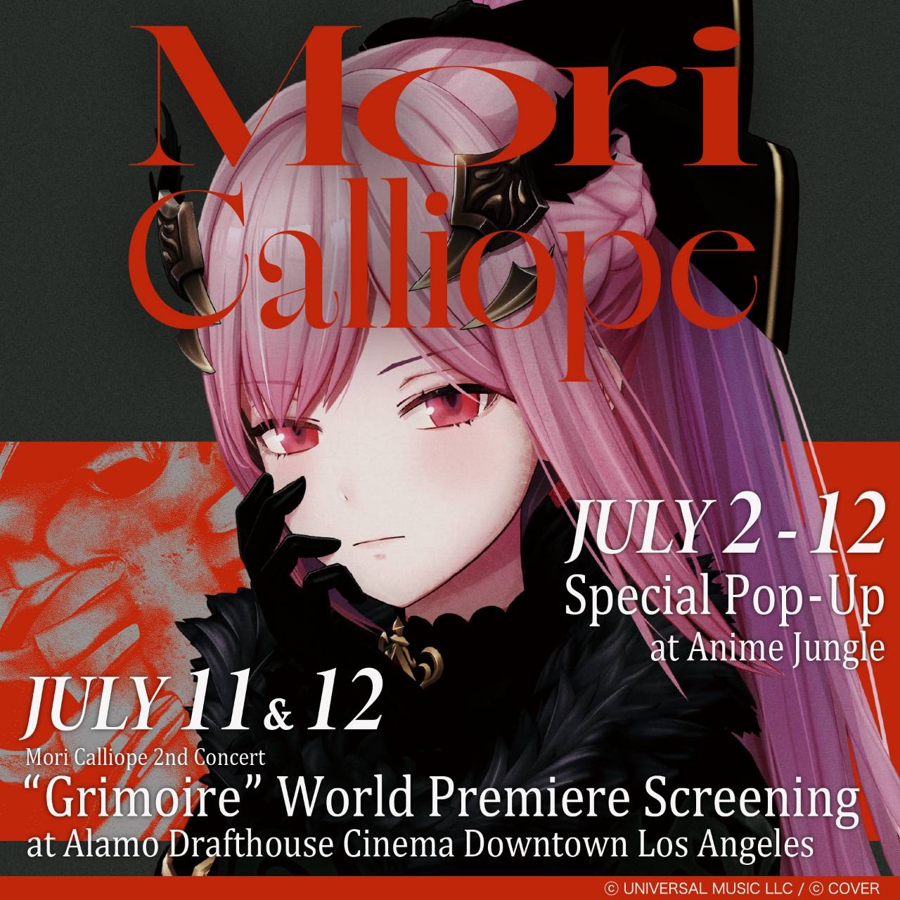 hololive EN 人氣 VTuber 死神 Mori Calliope 宣布洛杉磯開設快閃店　第二場個人演唱會藍光先行放映確定