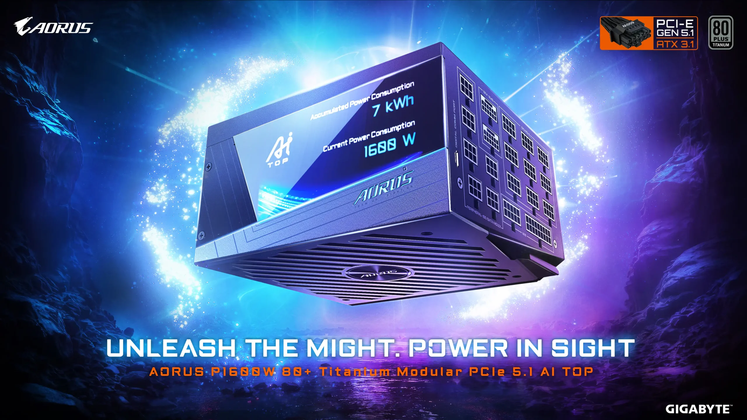 技嘉推出 AORUS P1600W 電源供應器 為頂級玩家主機與地端 AI 注入旗艦動力 1600W 鈦金級強悍電源輸出 效能數據即時掌控