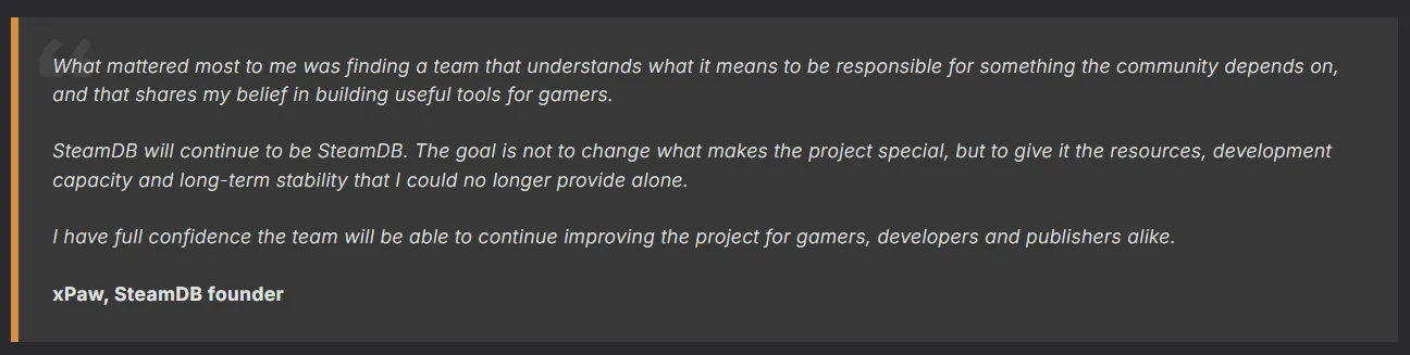 第三方遊戲追蹤數據網站 SteamDB 宣布將被模組平台 Nexus Mods 正式收購