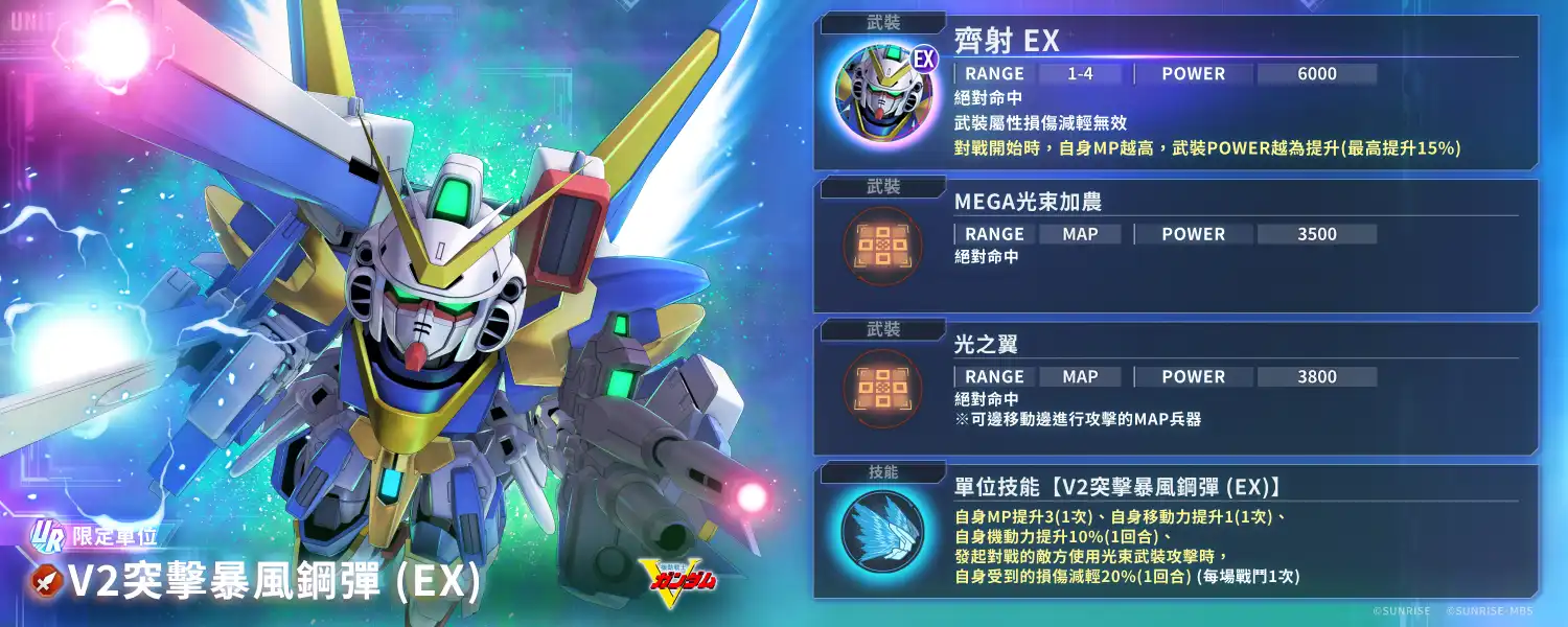 App Store、Google Play、DMM GAMES專用應用程式《SD鋼彈 G世代 永恆》追加主要關卡「機動戰士V鋼彈」！UR「V2突擊暴風鋼彈(EX)」、UR「贊斯派因(EX)」等陣容於精選機體補給中登場！My Card Web Store限期免費送出「鑽石3,000個」！